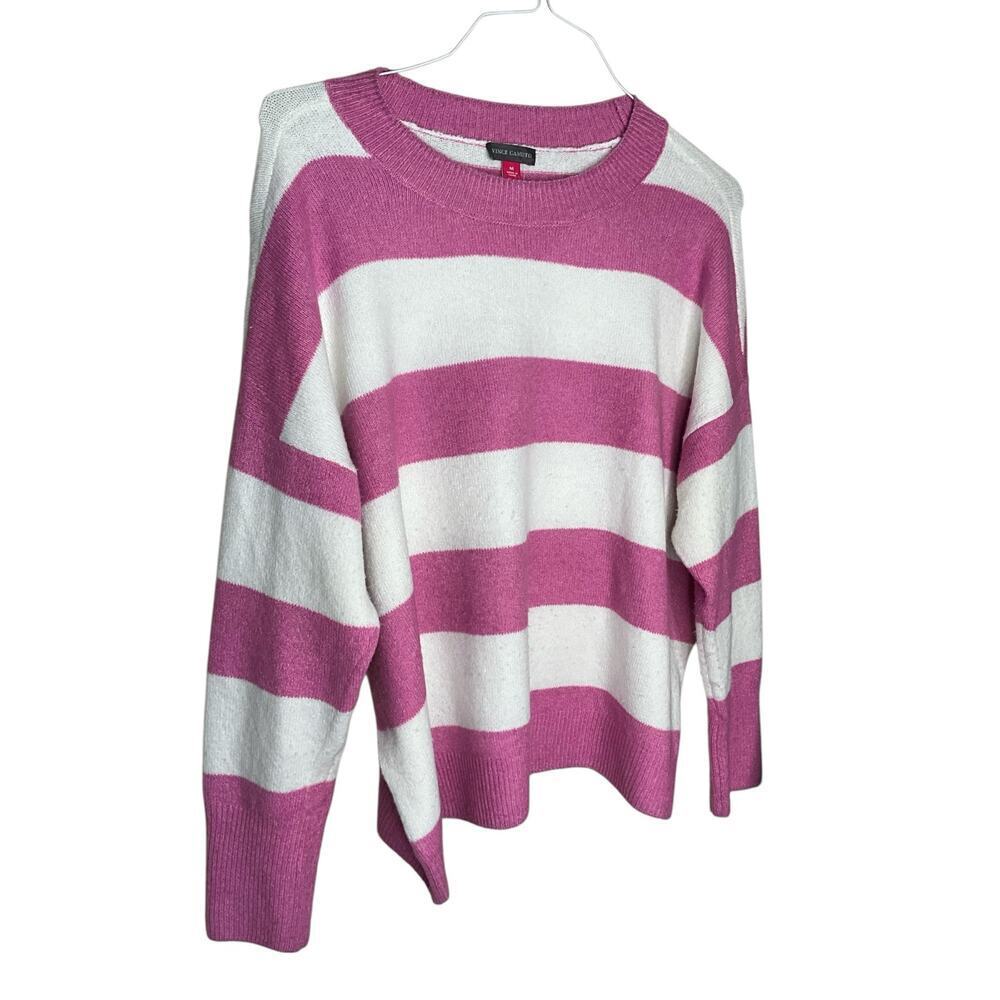Vince Camuto Pullover Sweater Ribbed Knit Crewneck Striped Pink White Size M NEW